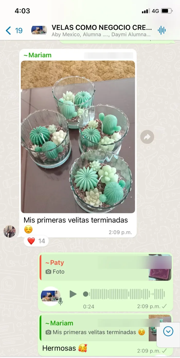 Mensajes del grupo: alumnas comparten sus primeras velas