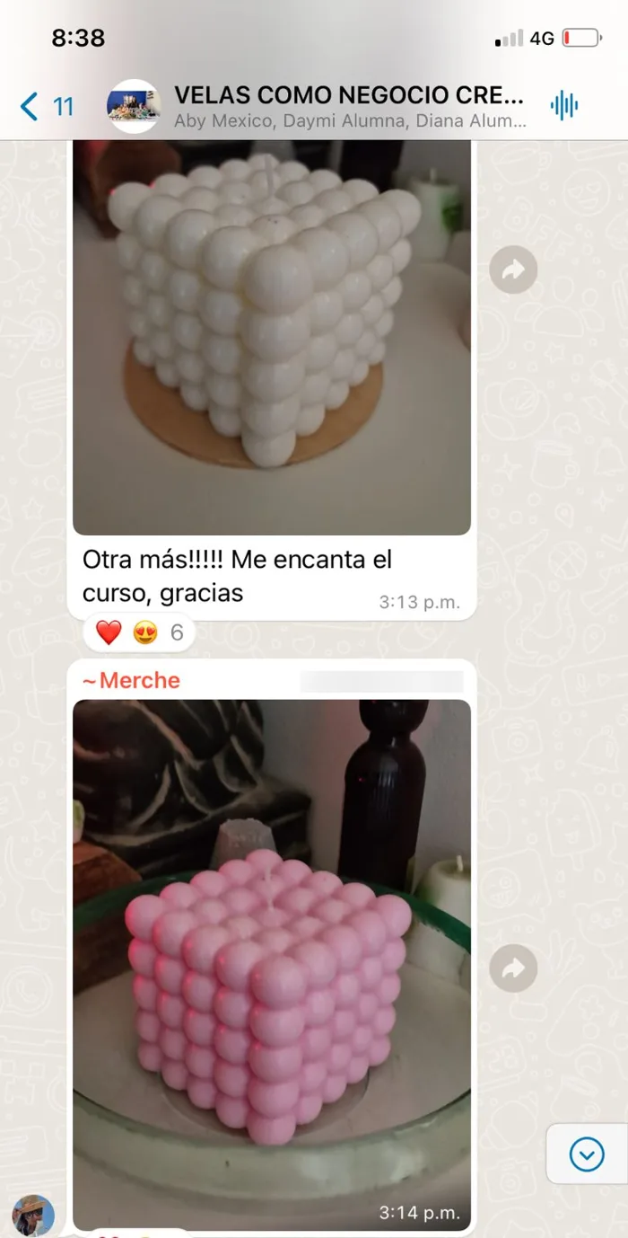 Mensajes del grupo: alumnas comparten velas de burbujas y dicen que les encanta el curso