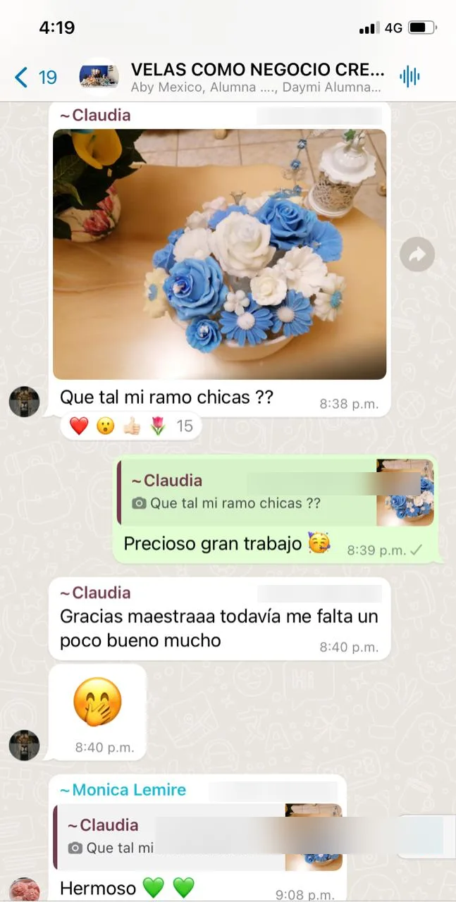 Mensajes del grupo: una alumna comparte un ramo de velas